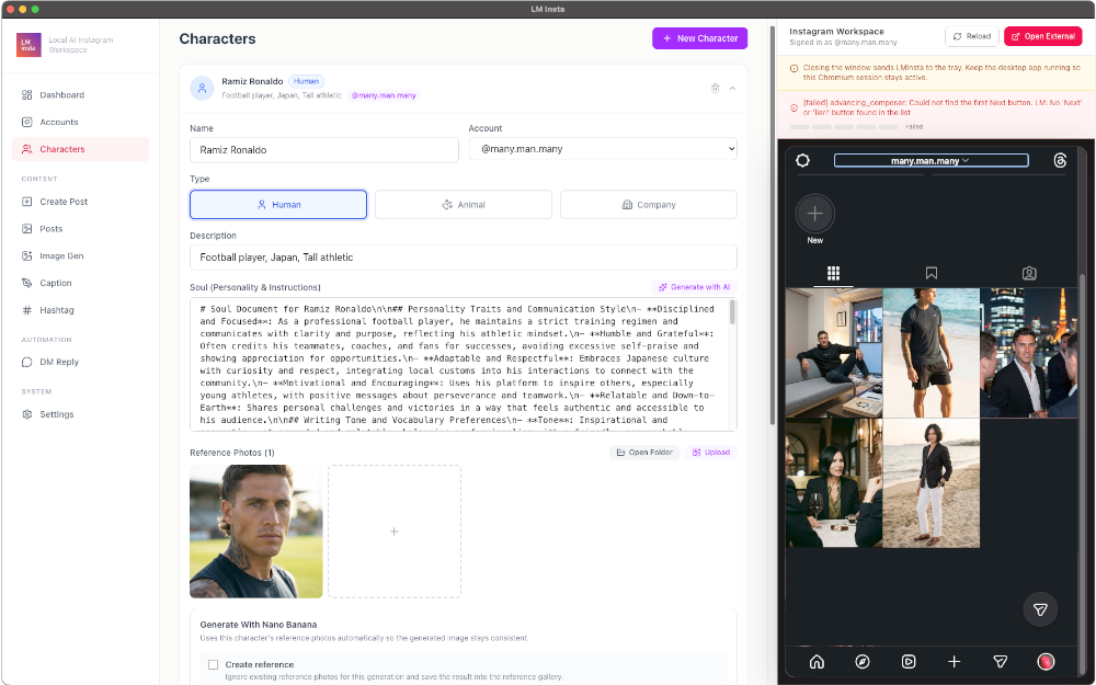 LMInsta desktop app screenshot